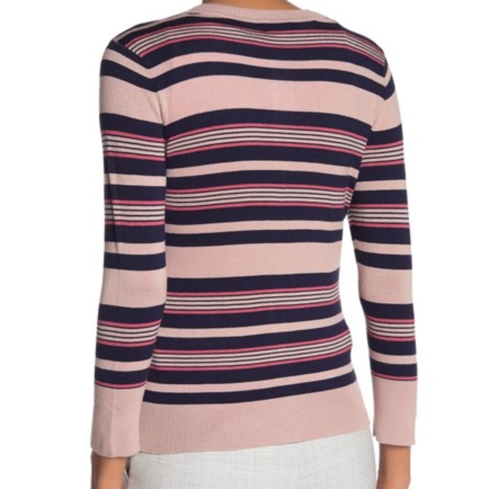 Halogen Striped Crew Neck Cardigan - Picture 2 of 6